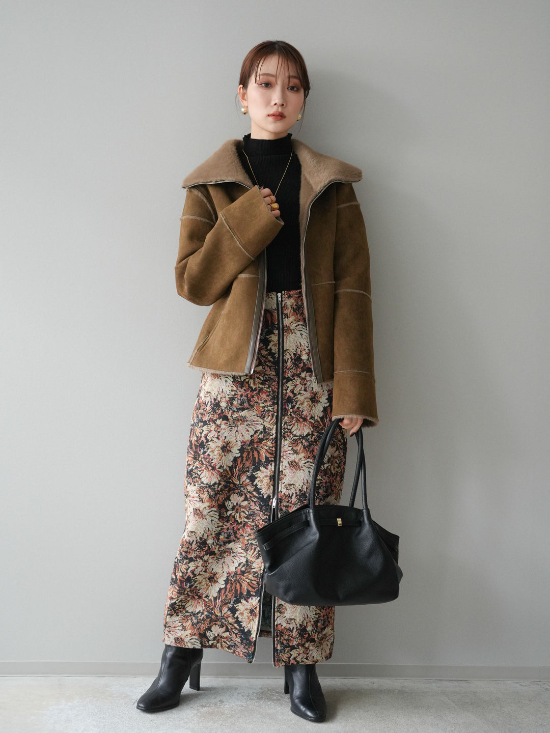 [予約]スタンドカラームートンZIPジャケット/khaki