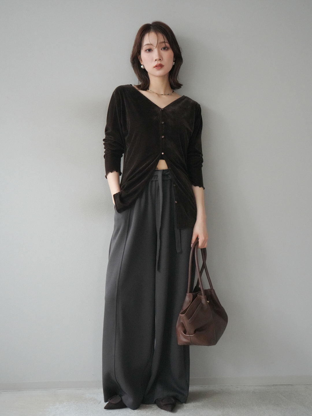 [予約]ベロアカーディガン/brown