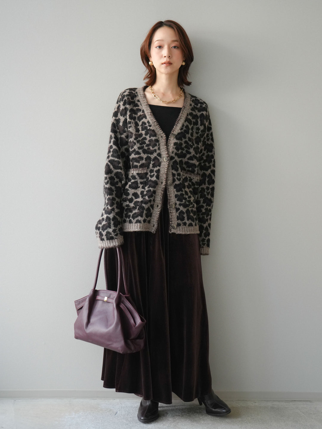 [予約]ベロアフレアスカート/brown