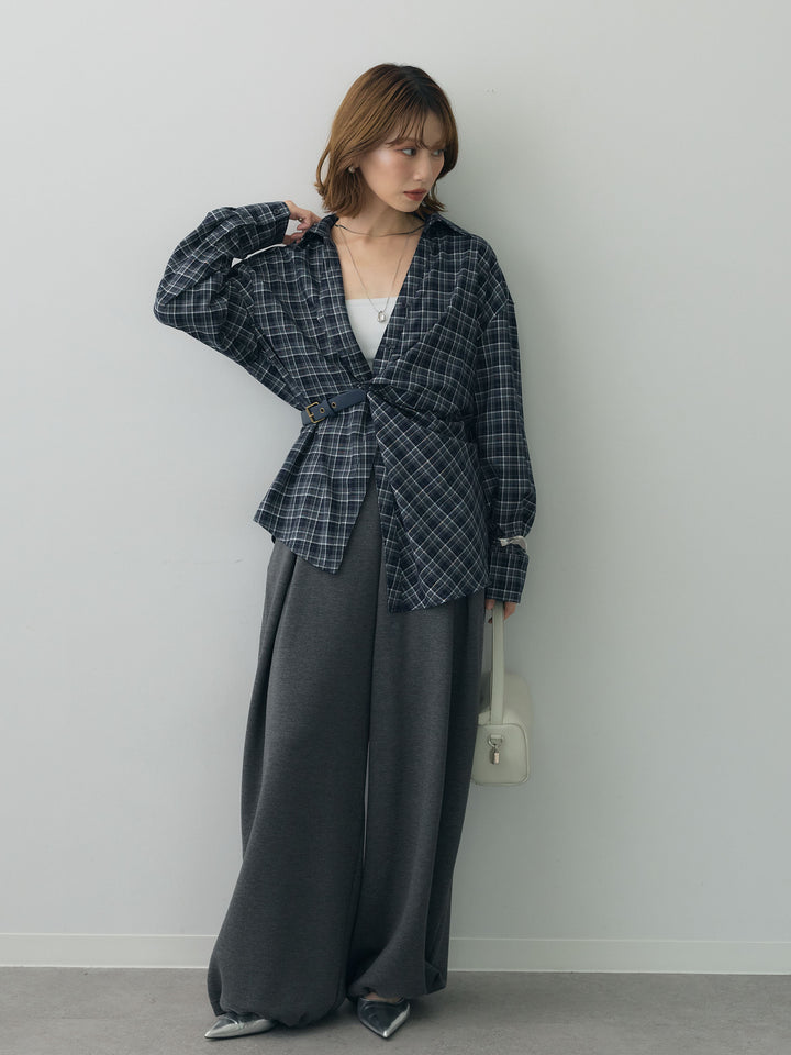 [予約]ベルテッドドレープシャツ/navy