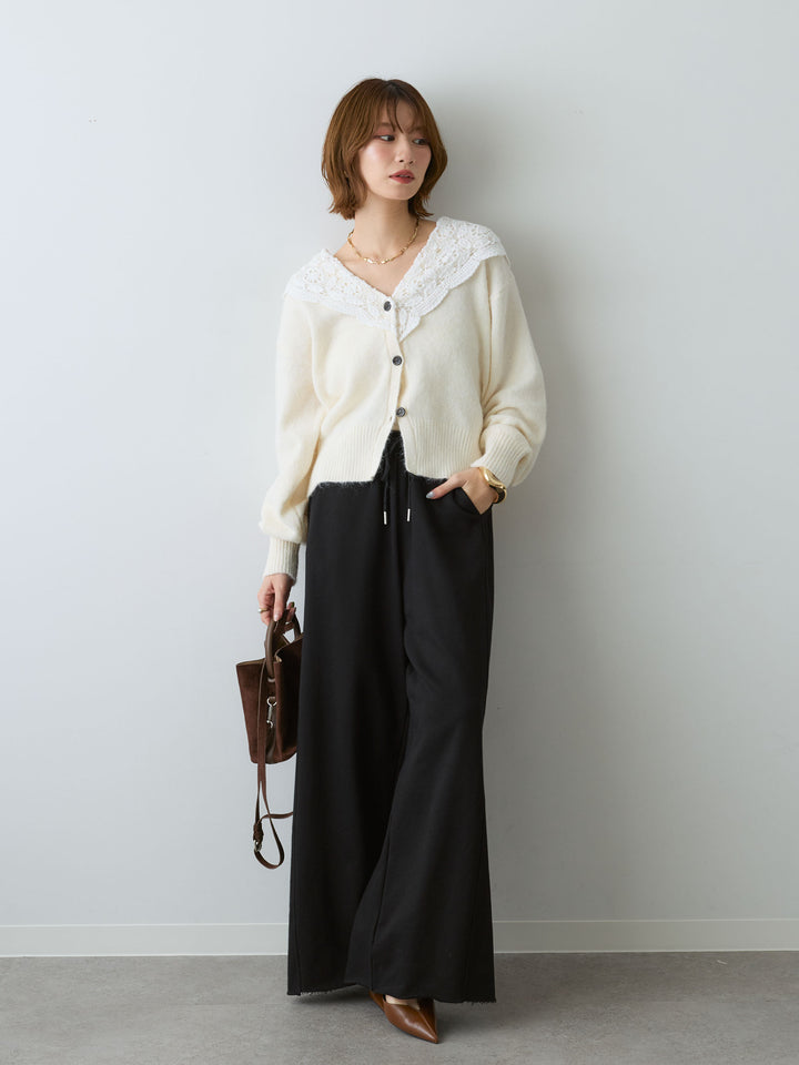 [SET]モヘアレースショールカラーカーディガン+選べるアクセセット(2set)