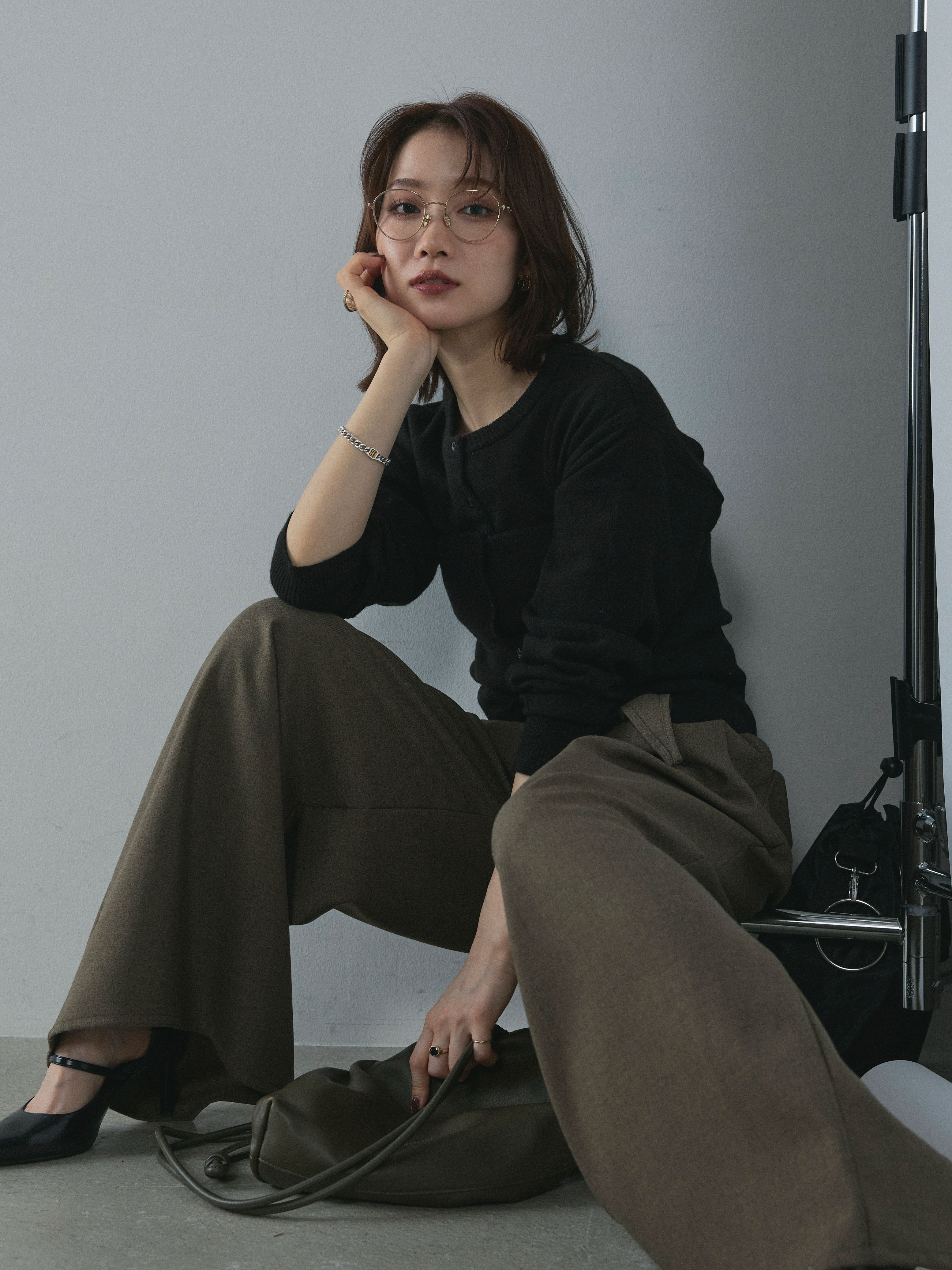 Allure】[SET]2WAYビスチェアンサンブルカーディガン+スカーフ付ワイド