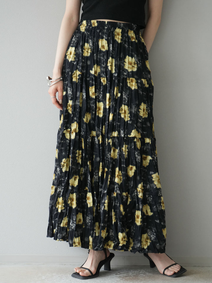 [予約]フラワーワッシャーロングスカート/ブラック