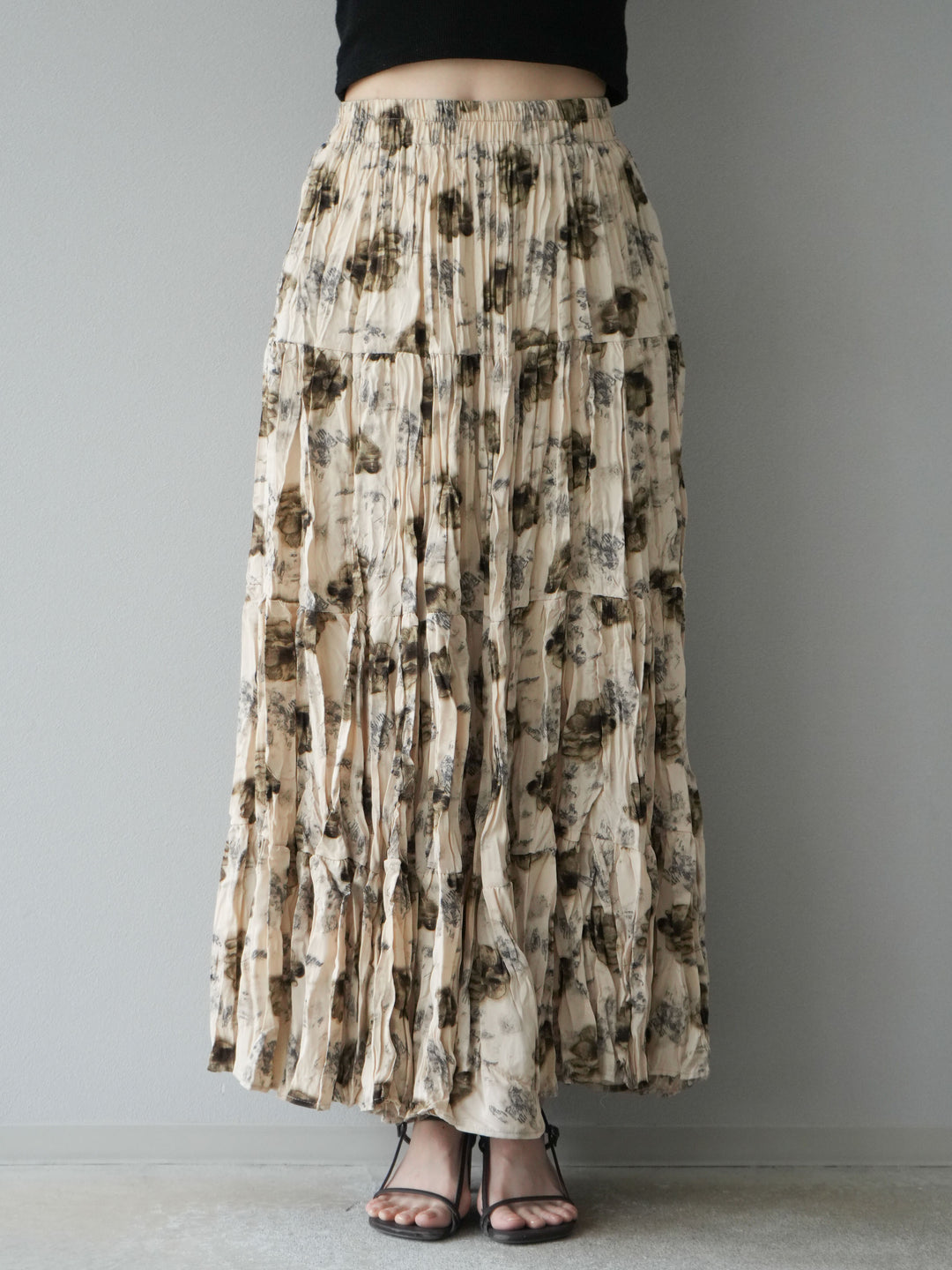 [予約]フラワーワッシャーロングスカート/ベージュ