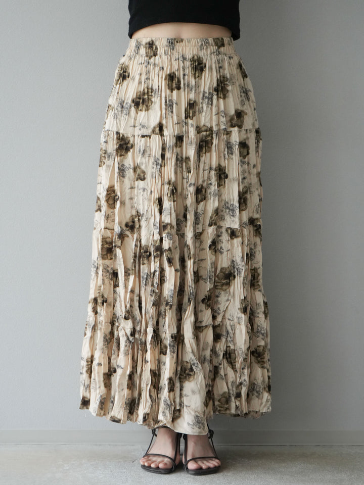 [予約]フラワーワッシャーロングスカート/ベージュ