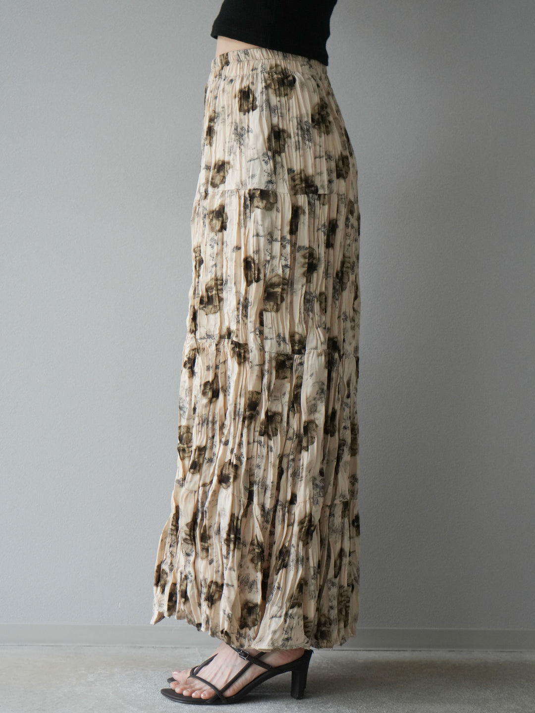 [予約]フラワーワッシャーロングスカート/ベージュ