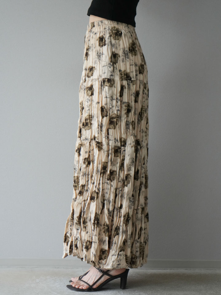 [予約]フラワーワッシャーロングスカート/ベージュ