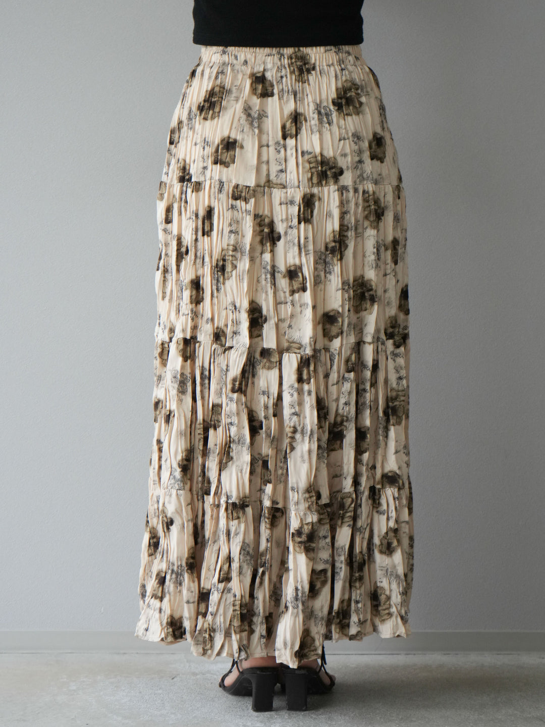 [予約]フラワーワッシャーロングスカート/ベージュ