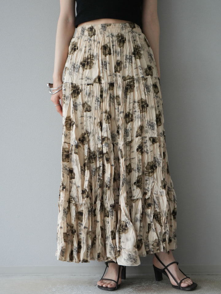 [予約]フラワーワッシャーロングスカート/ベージュ