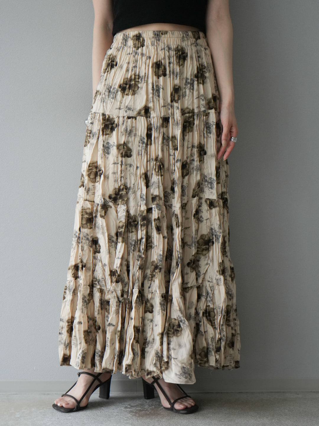 [予約]フラワーワッシャーロングスカート/ベージュ