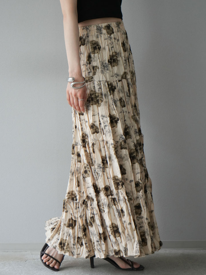 [予約]フラワーワッシャーロングスカート/ベージュ
