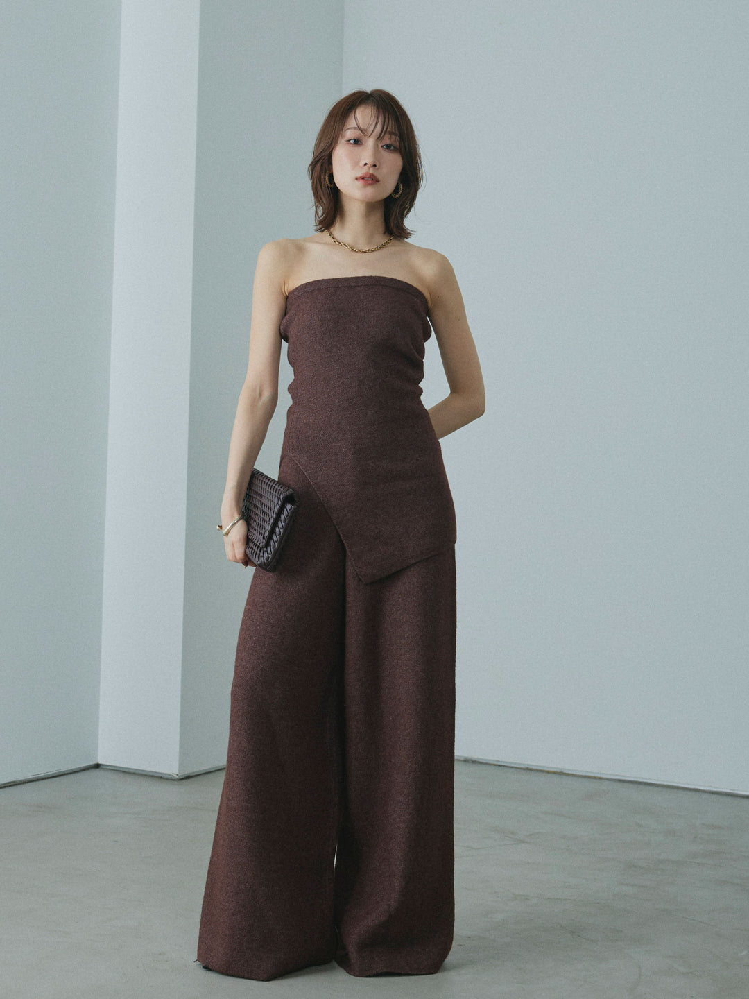 【Allure】[SET]ニットベアトップ＆ワイドパンツSET UP