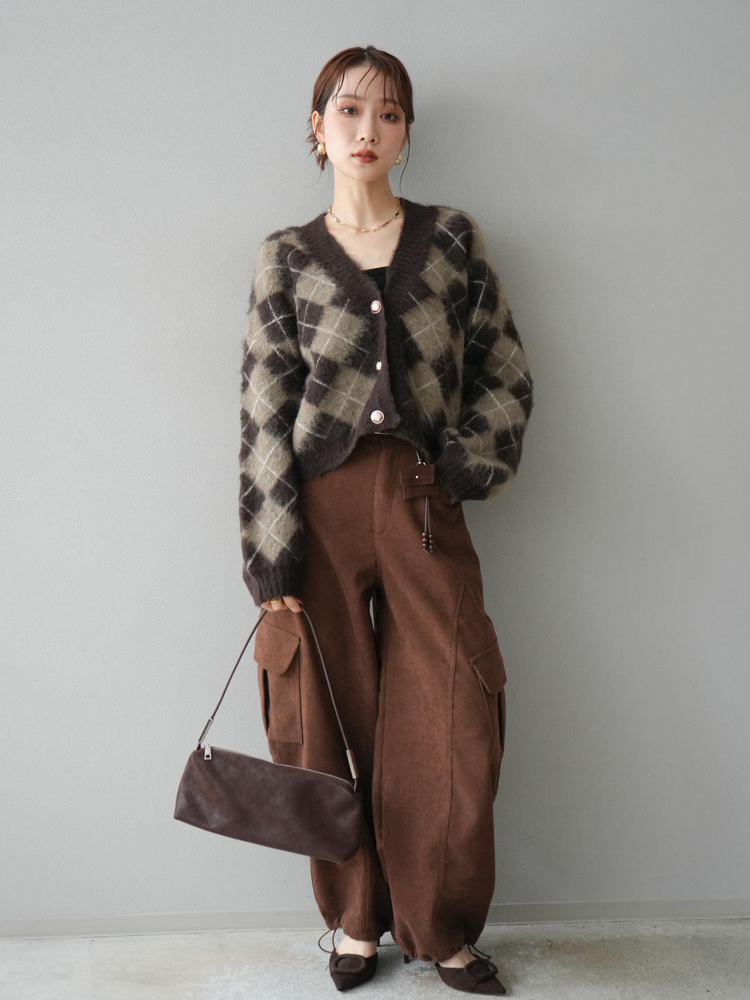 [予約]ベルト付コーデュロイカーゴパンツ/brown