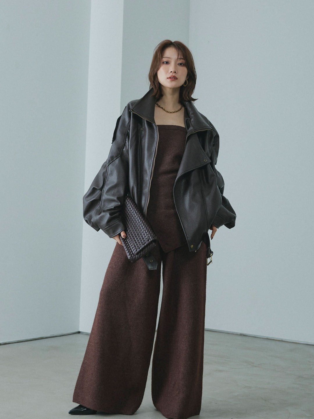 [予約]スタンドカラーレザーブルゾン/brown