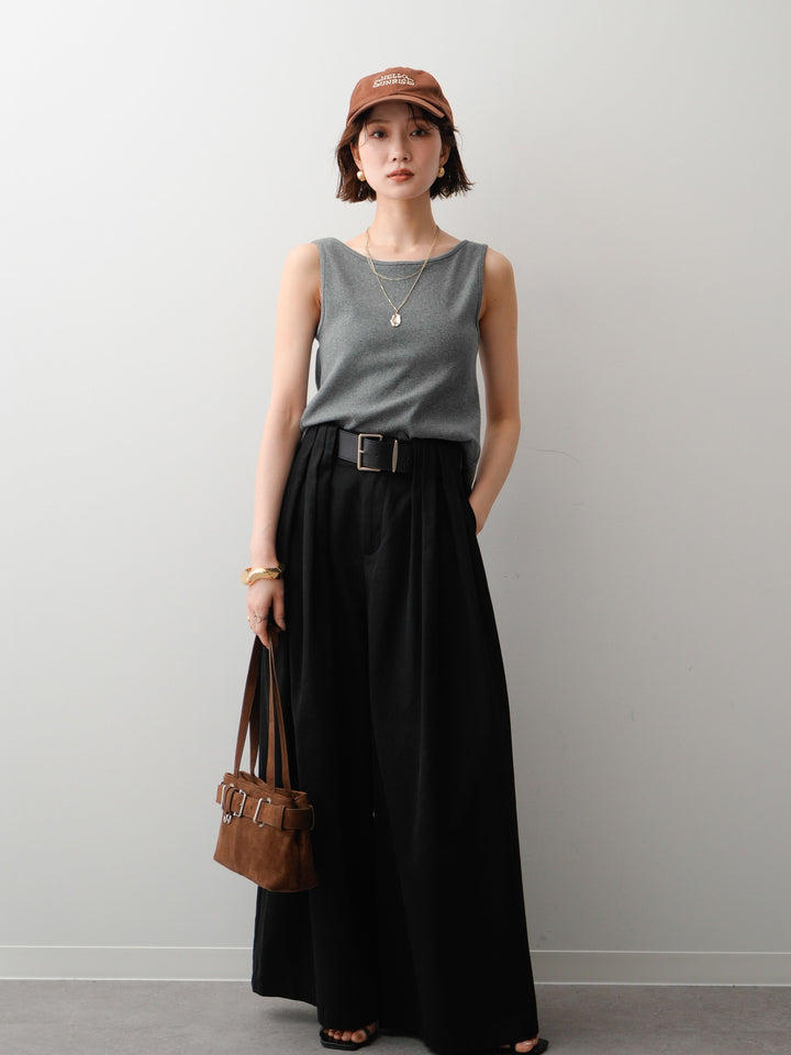[SET]ツイストタンクトップ+ベルト付デザインループワイドパンツ(2set)