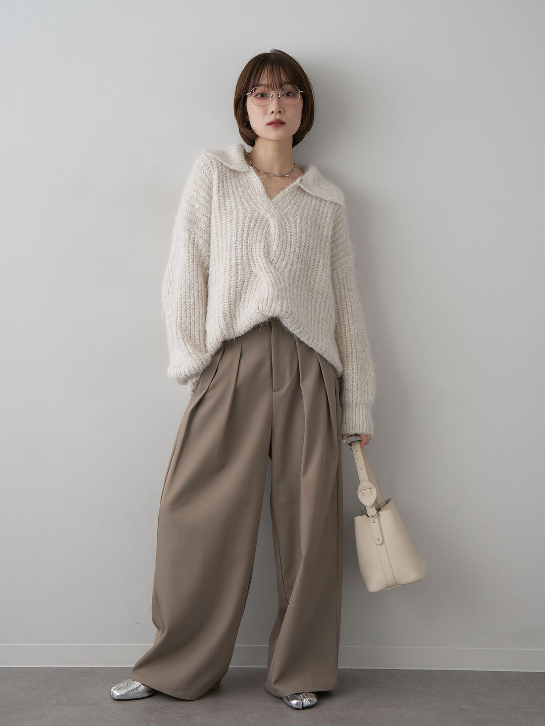 [予約]スキッパースパンリブニットトップス/ivory