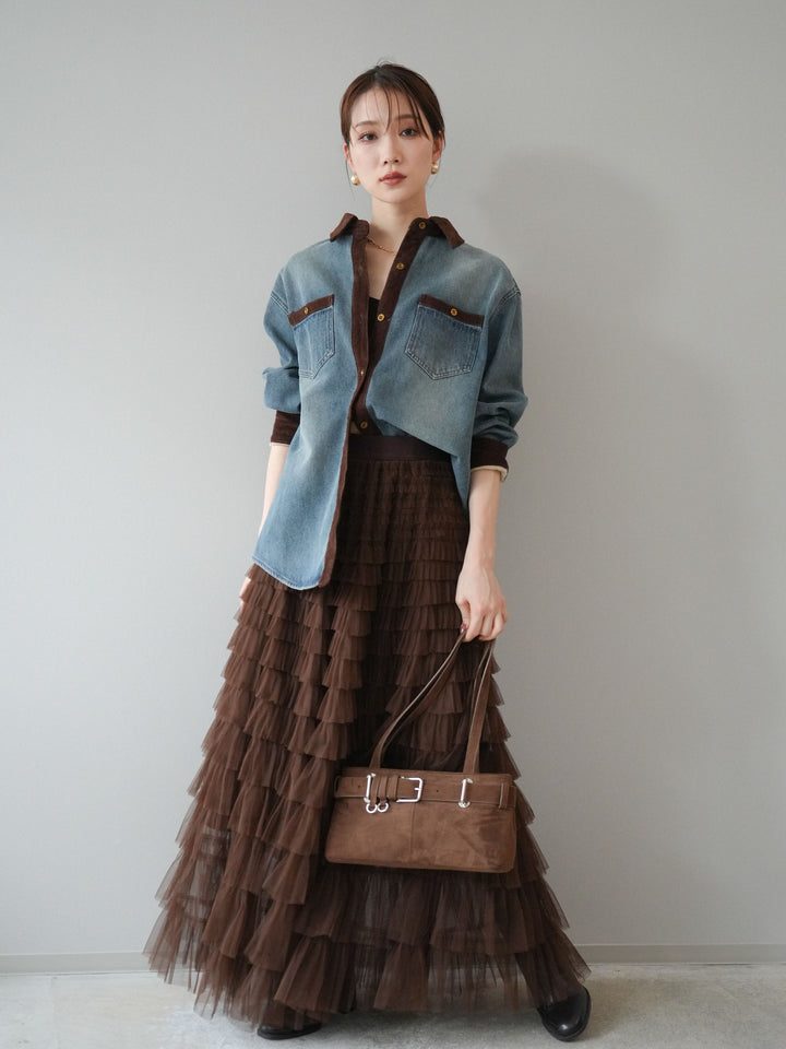 [予約]裏起毛コーデュロイ襟デニムシャツジャケット/ blue