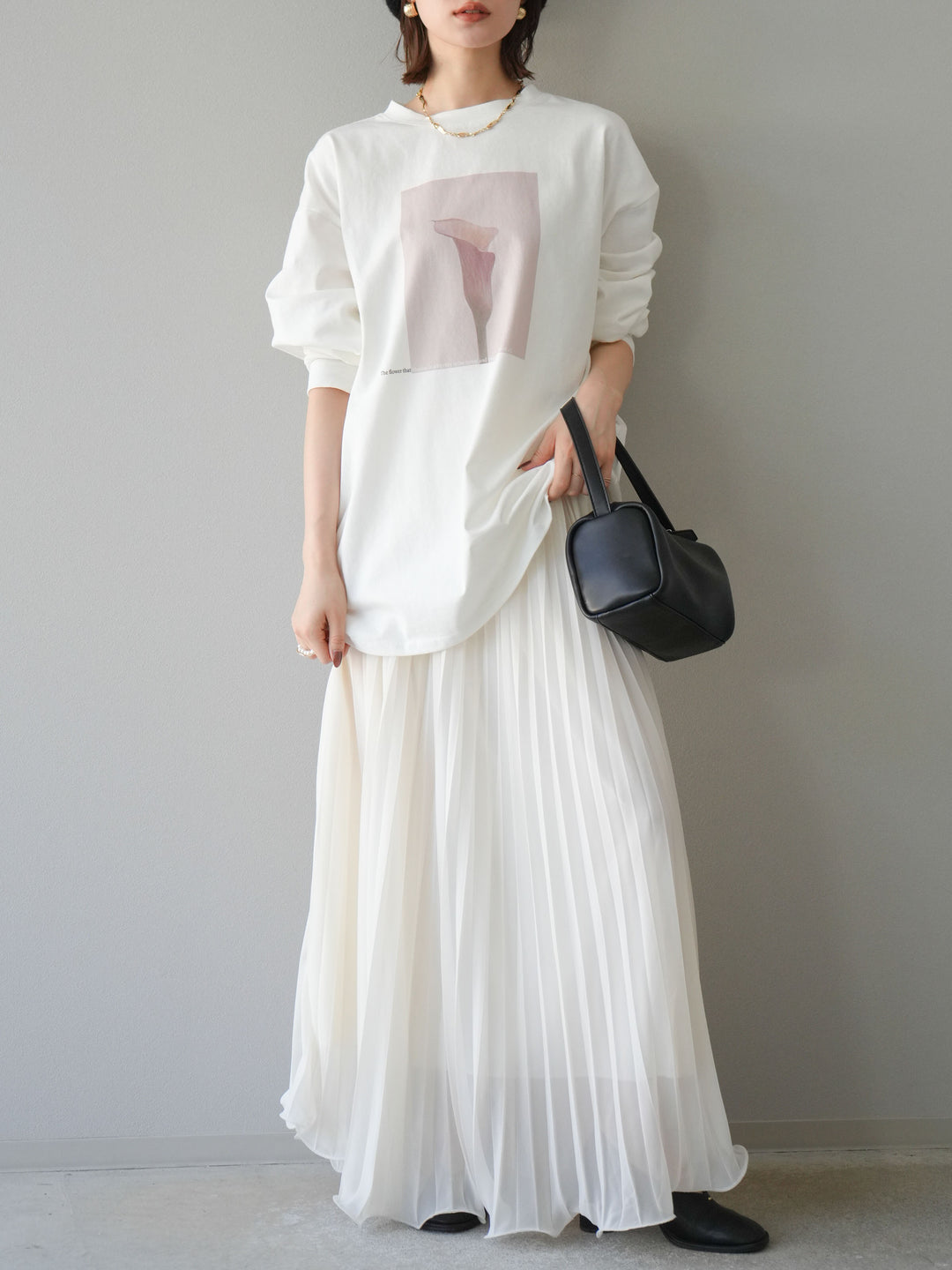 [予約]シフォンプリーツパイピングスカート/アイボリー