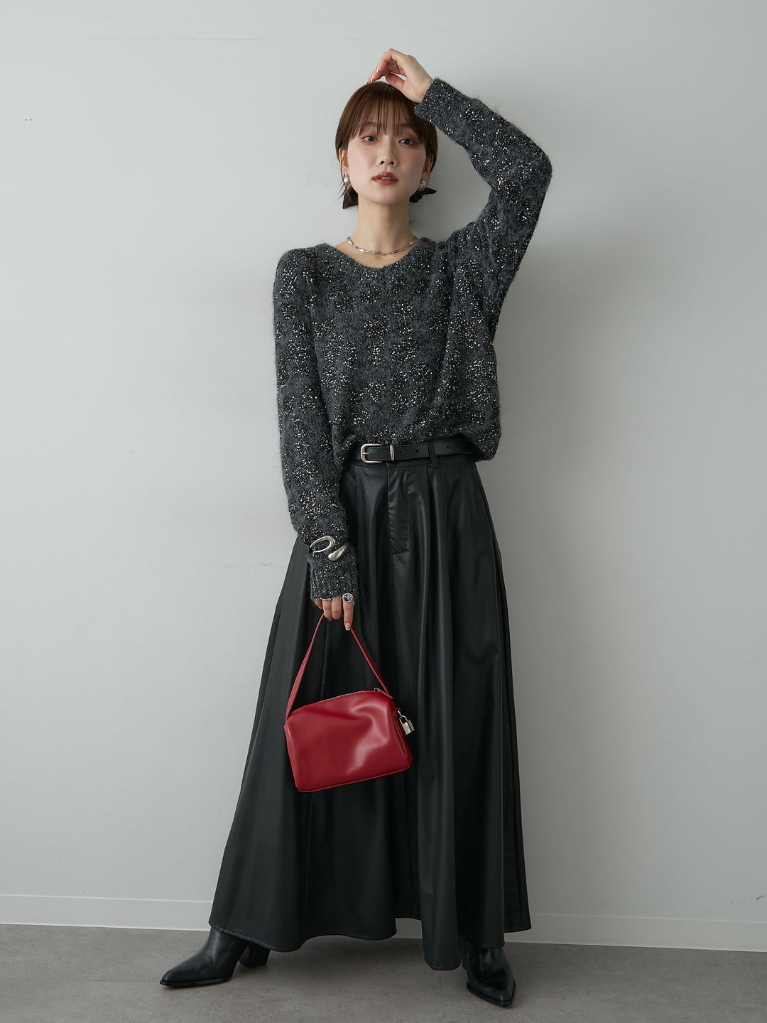[SET]レオパードスパンコールニットトップス+レオパードスパンコールニットトップス(2set)