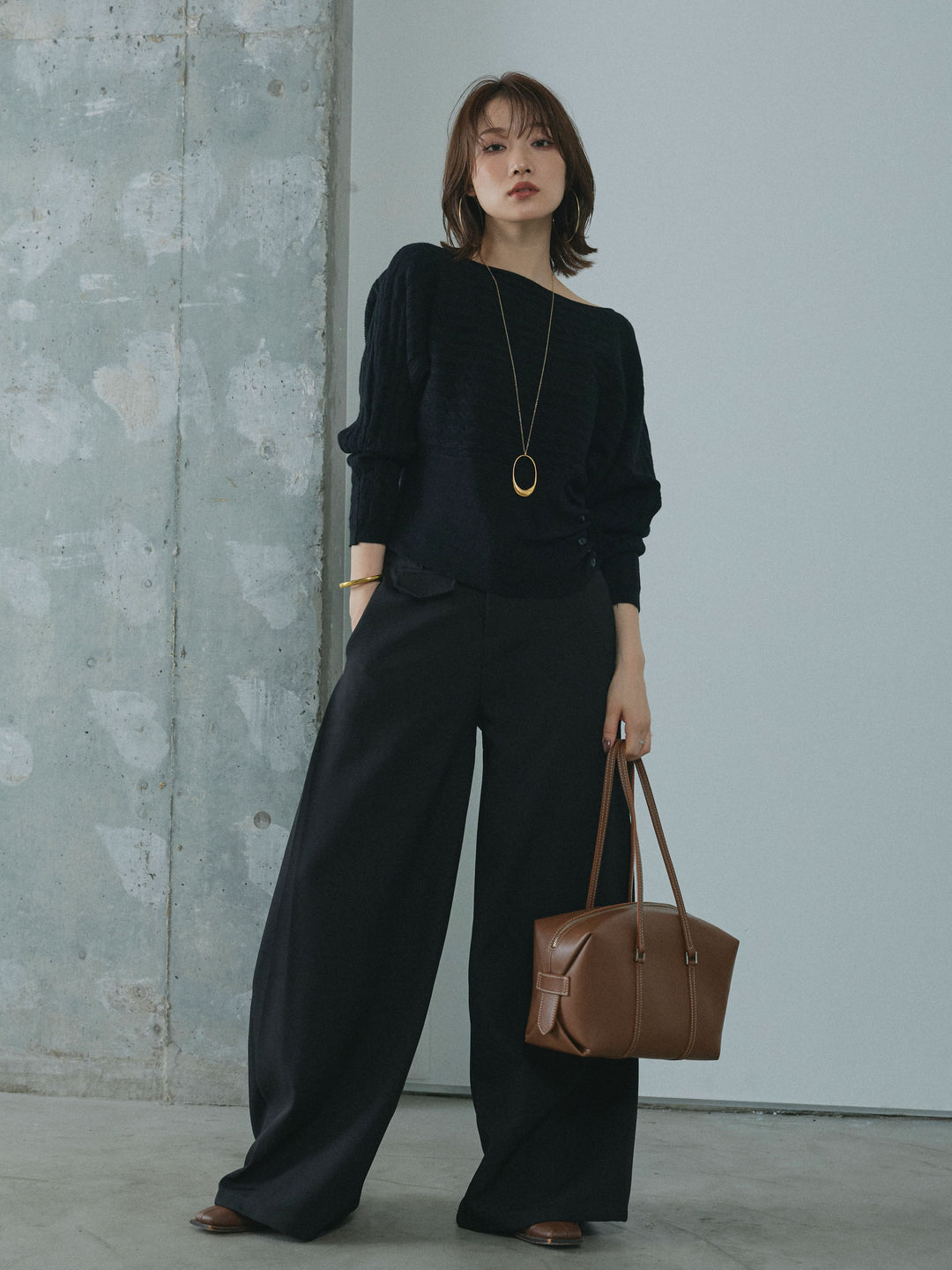 【Allure】[SET]ワンショルケーブル編みニット+ワンショルケーブル編みニット(2set)