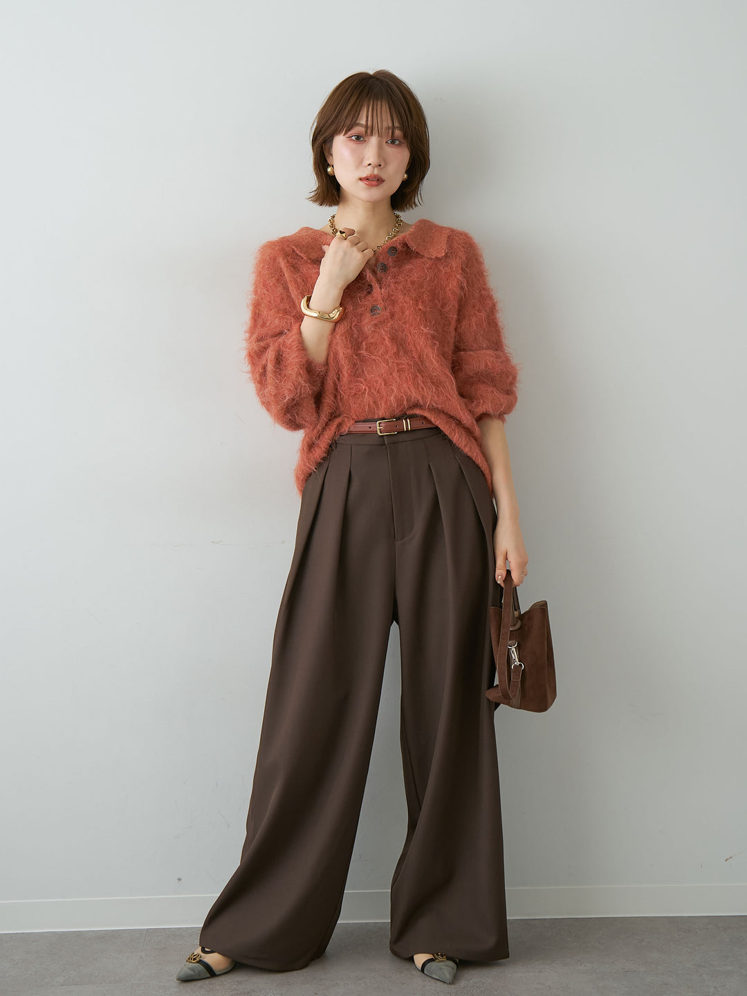 [予約]ヘンリーシャギーニットトップス/terracotta