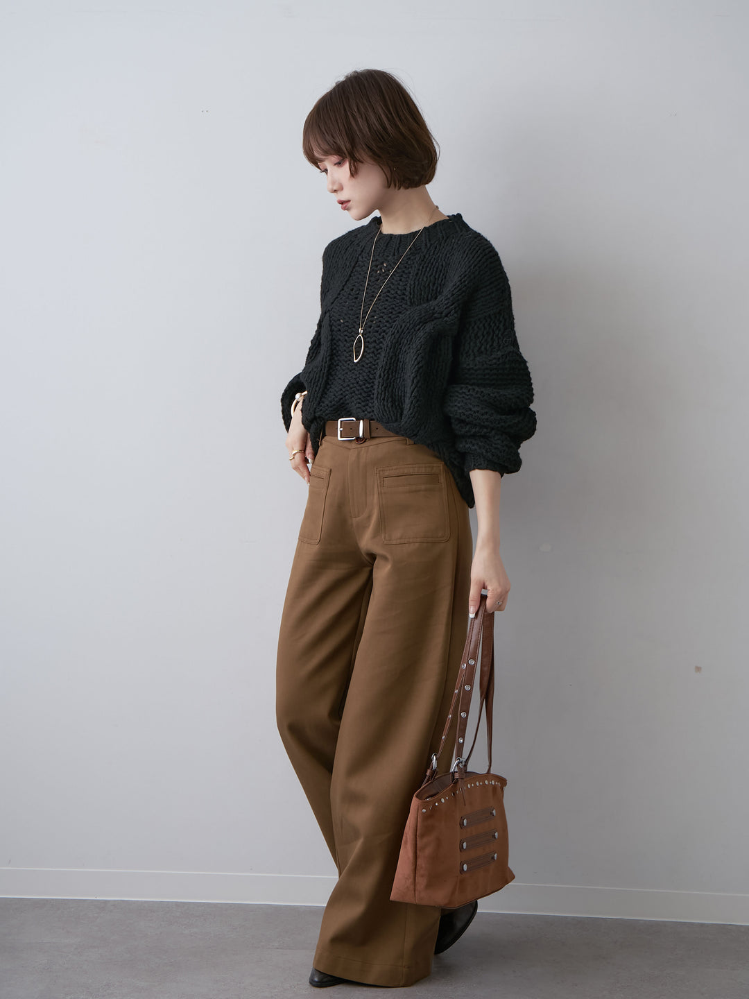 [予約]チャンキーケーブルニットトップス/black