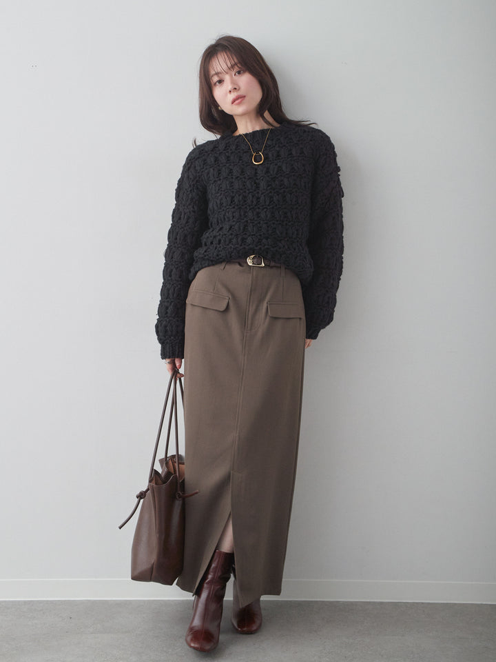 [予約]ループクロップニットトップス/black