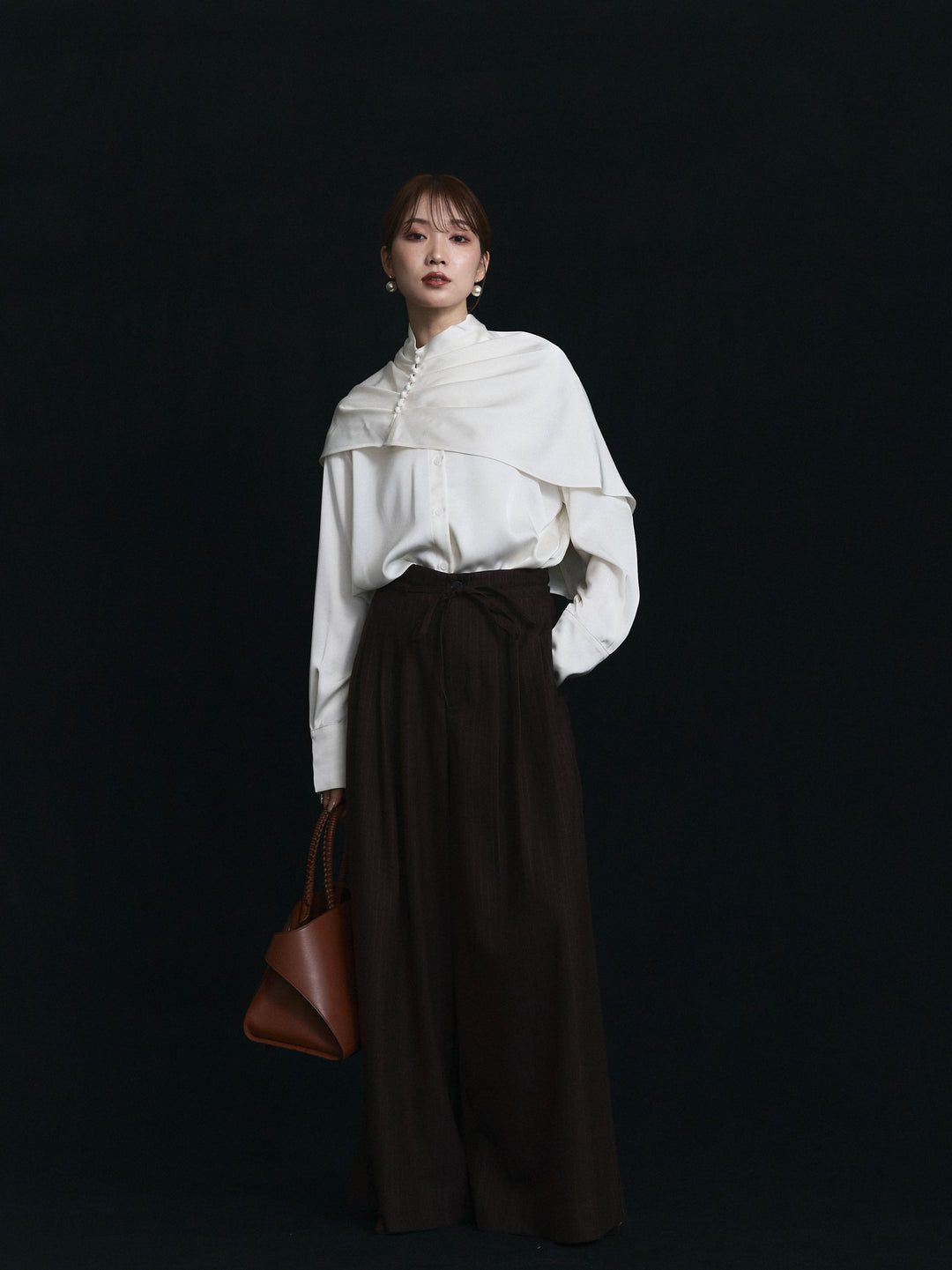 【Allure】[SET]ケープ付サテンシャツ+ケープ付サテンシャツ(2set)