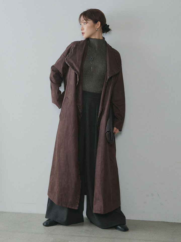 [予約]スウェードハンドステッチロングコート/brown