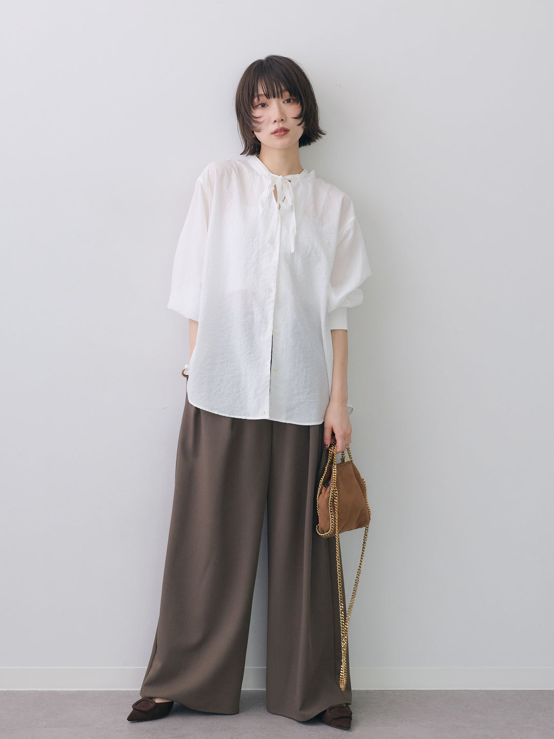 【套裝】後背褶皺蝴蝶結襯衫 + 配件套裝（2 套可選）