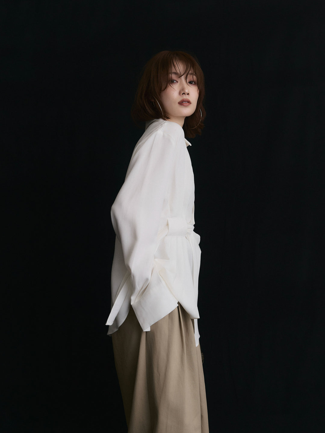 【Allure】[SET]ドレープデザインシャツ+ベルト付ダブルループワイドパンツ(2set)