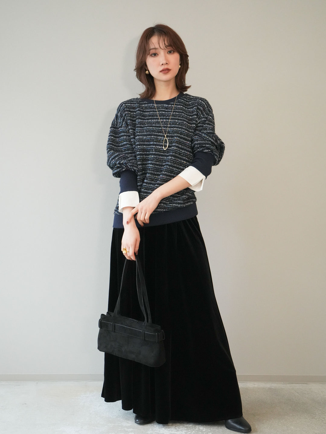 [予約]ベロアフレアスカート/black