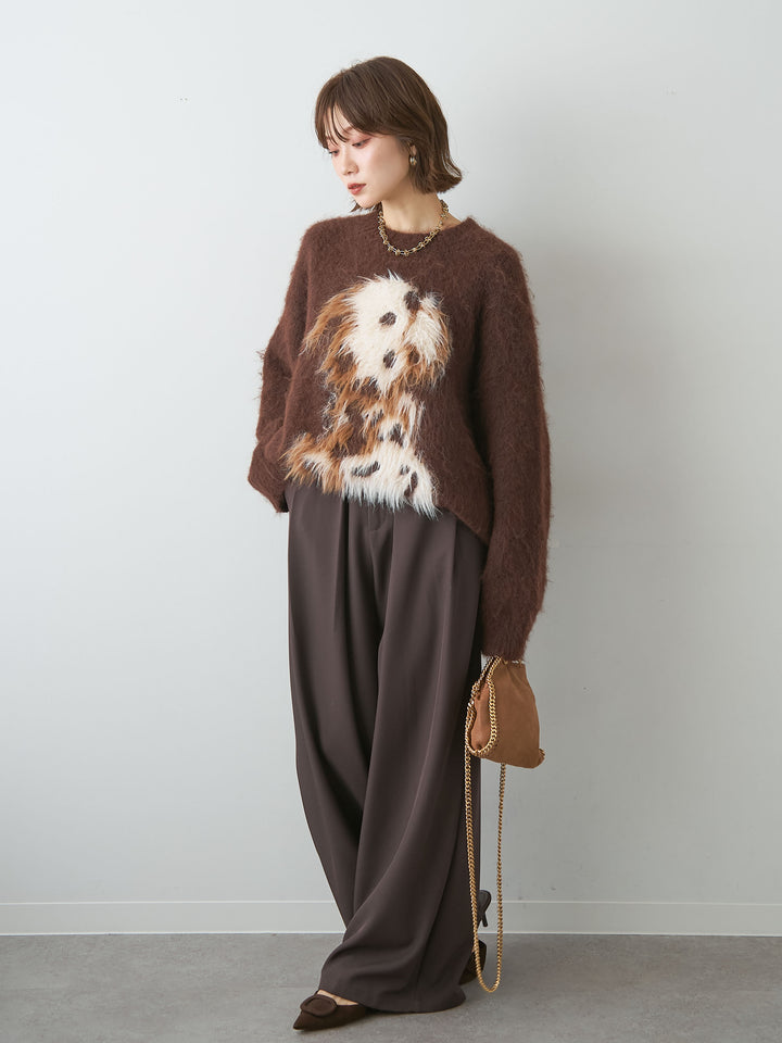 [予約]シャギードッグモチーフニットトップス/brown