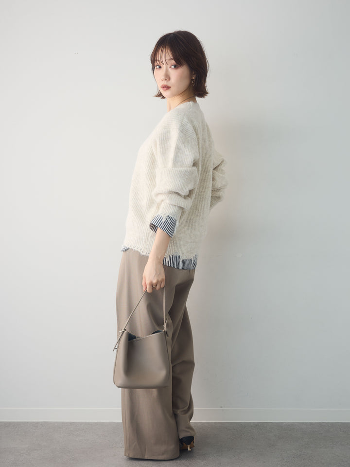 [SET]シャツレイヤードデザインモヘアプルオーバー+選べるアクセセット(2set)