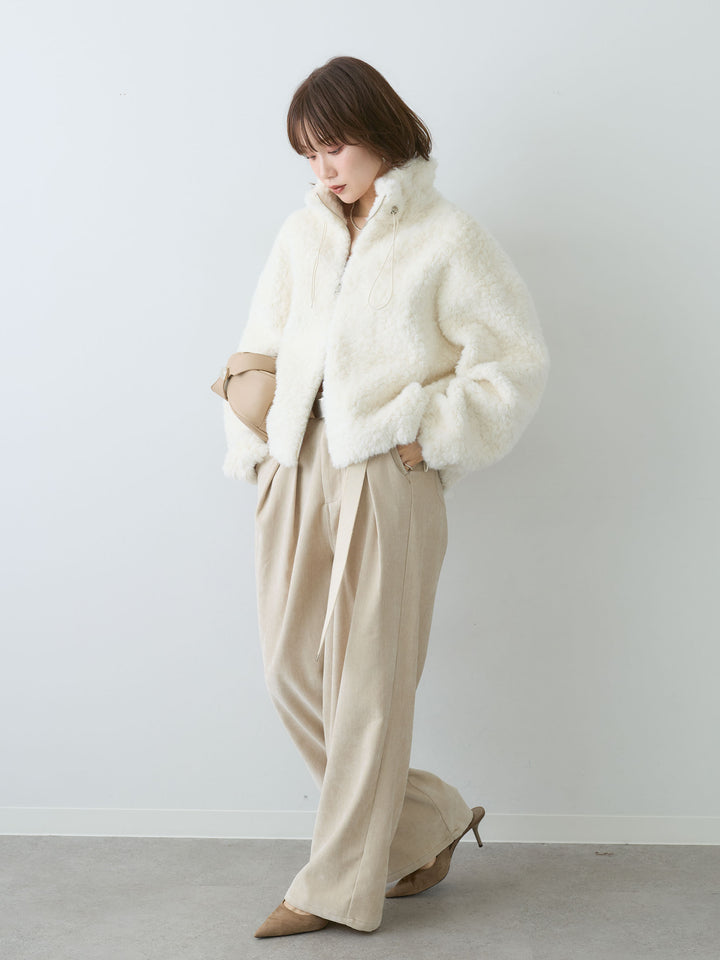 [SET]テディドロストショートブルゾン+ベロアデニムタックワイドパンツ(2set)