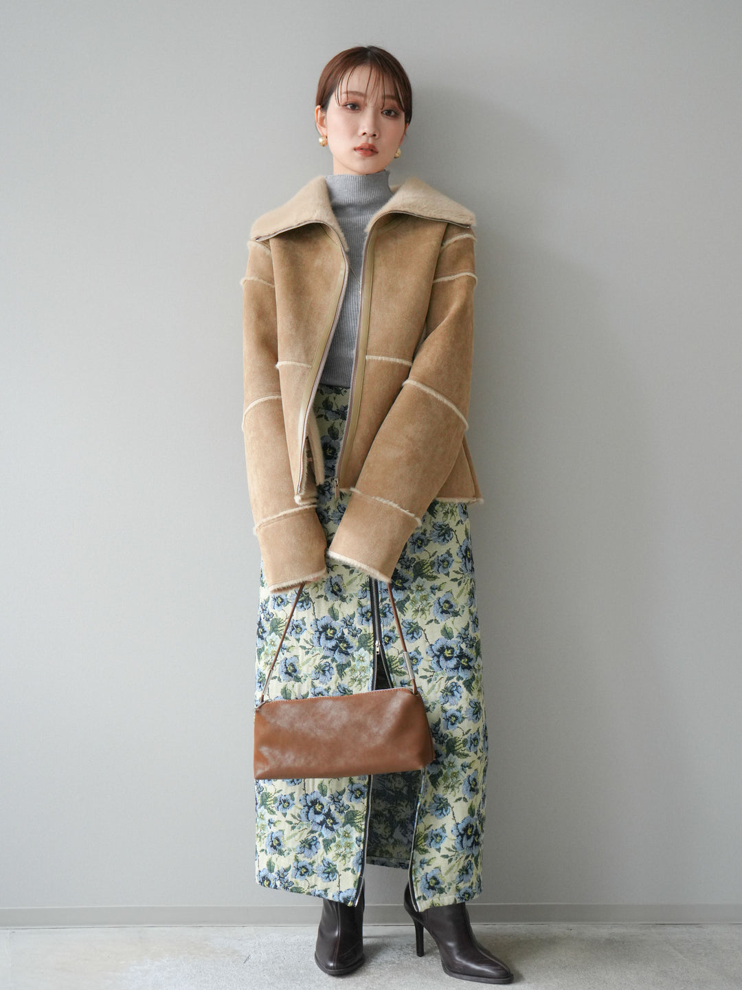 [予約]スタンドカラームートンZIPジャケット/beige