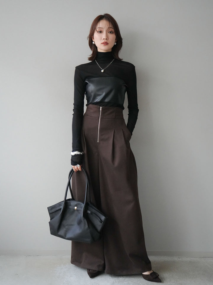 [予約]レザー切替プチネックシアートップス/black