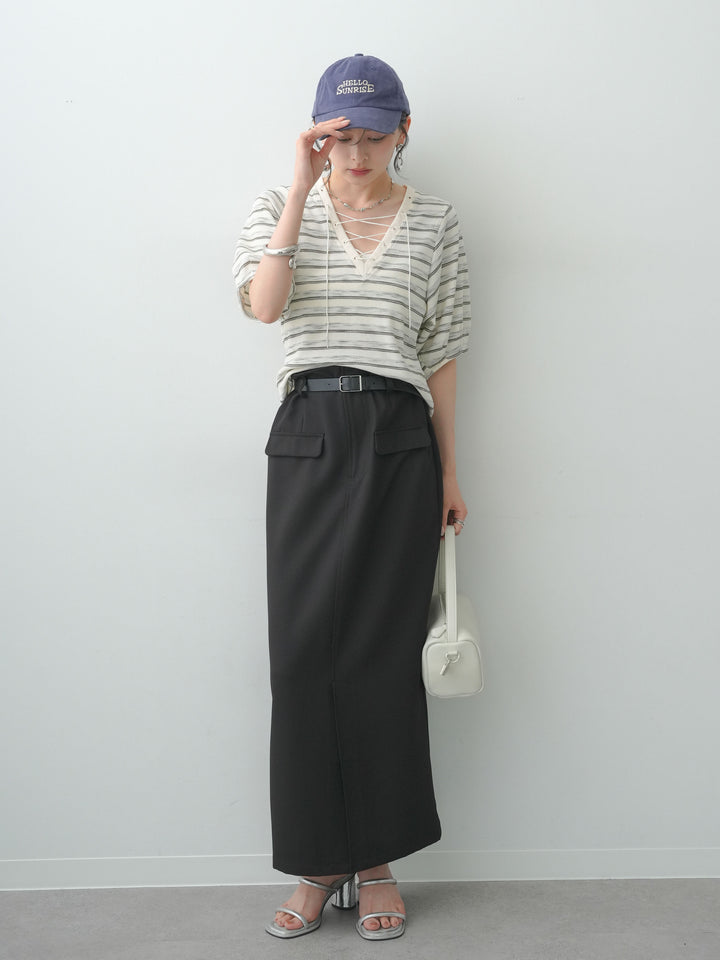 [予約]レースアップワッフルハーフトップス/gray