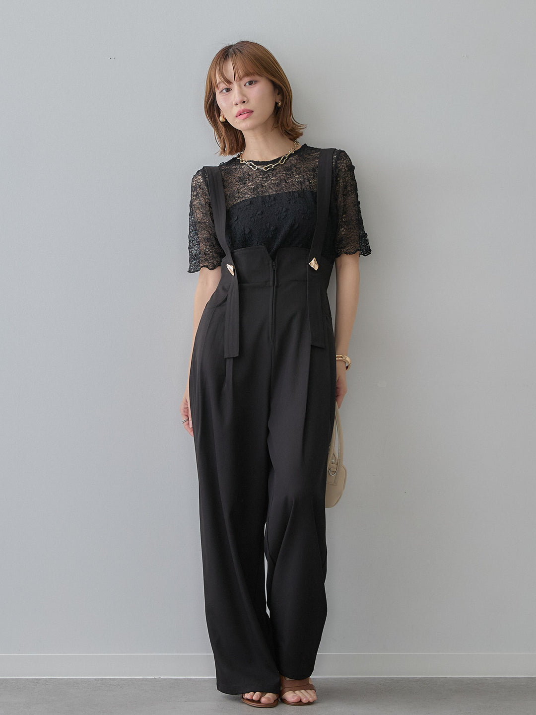 [予約]フラワーモチーフレーストップス/black
