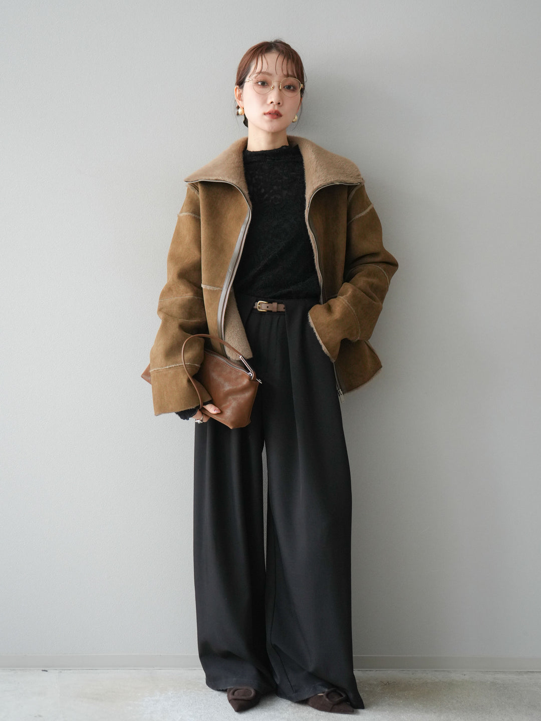 [予約]スタンドカラームートンZIPジャケット/khaki