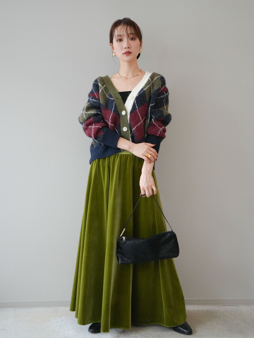 [予約]ベロアフレアスカート/green