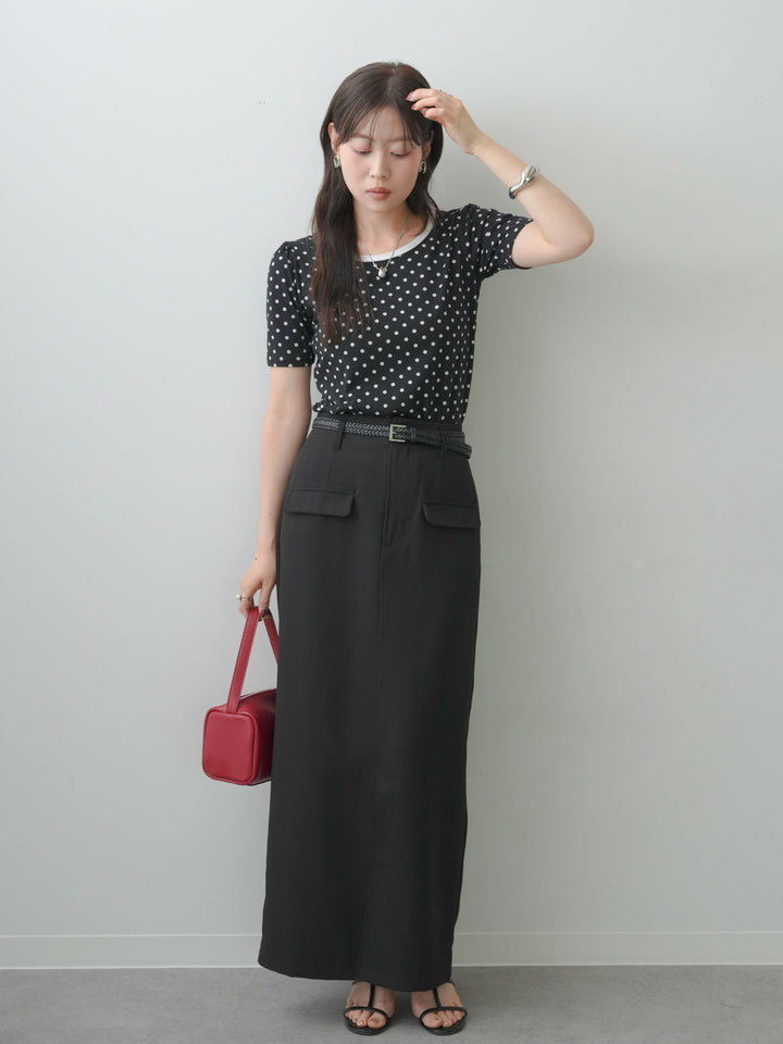 [SET]前後2wayドットバイカラーパイピングTEE+クレープデシンフラップ付きストレートスカート(2set)