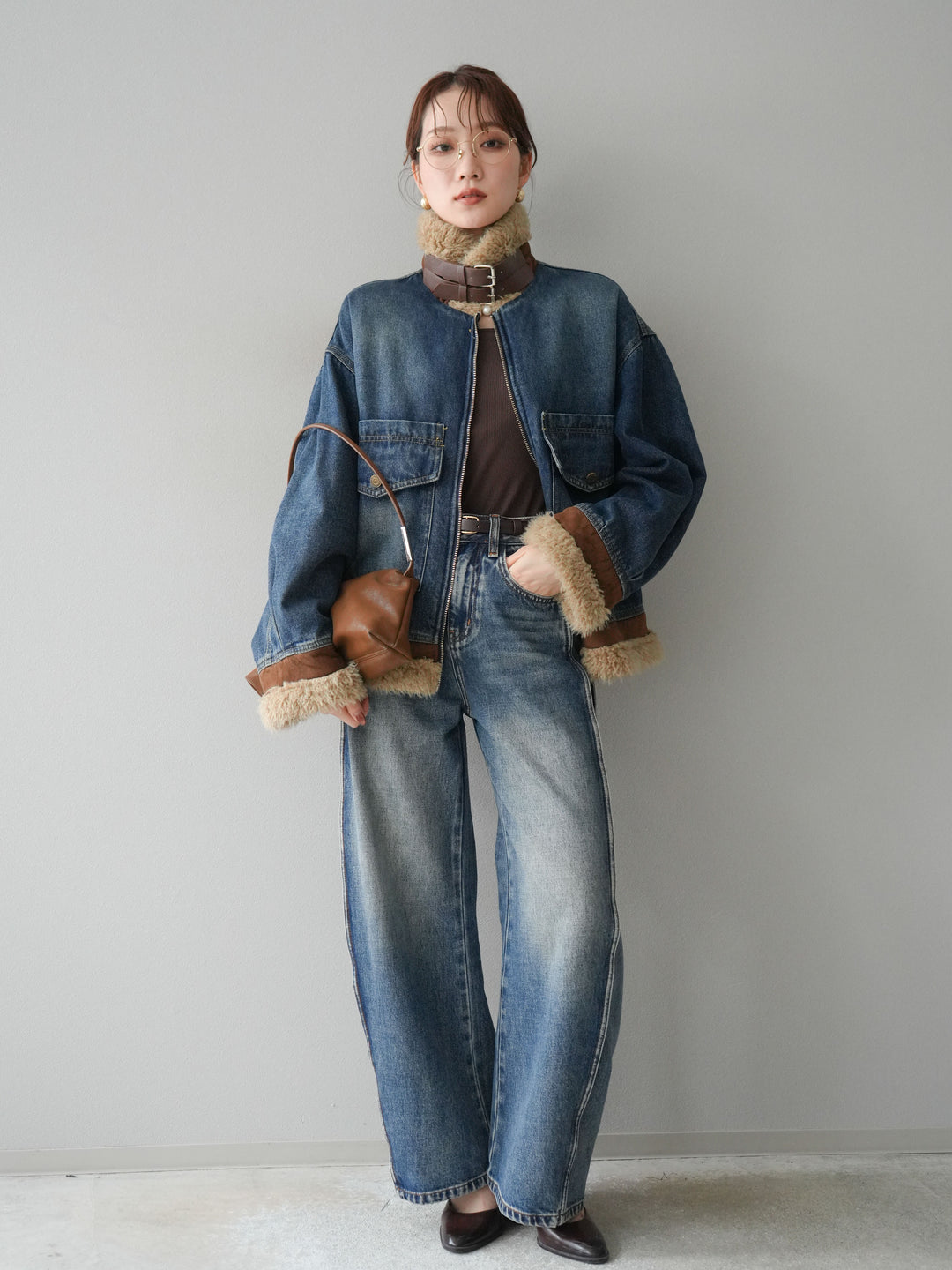 [予約]サイド切替カーブデニムパンツ/blue