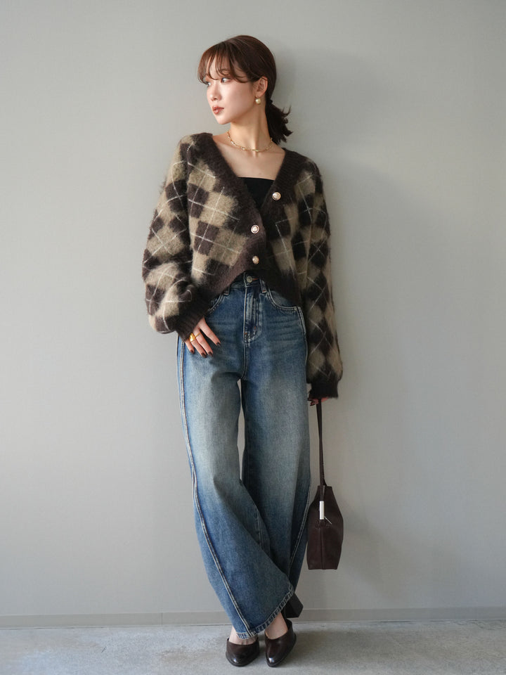 [予約]サイド切替カーブデニムパンツ/blue