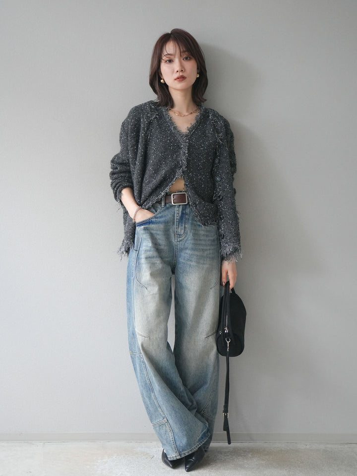 [予約]ネップフリンジニットカーディガン/ gray