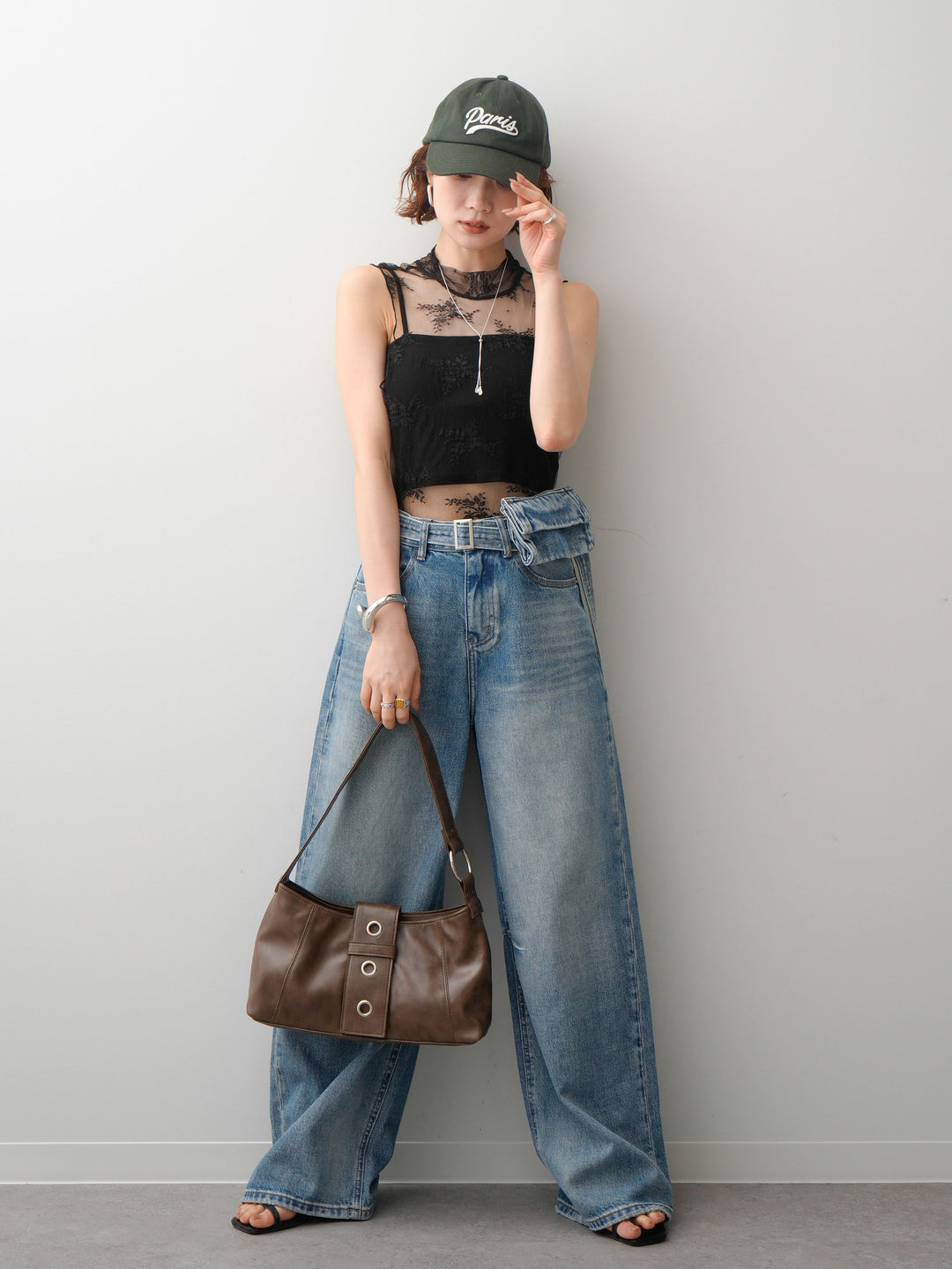 [予約]シースルーストレッチレースノースリトップス/black