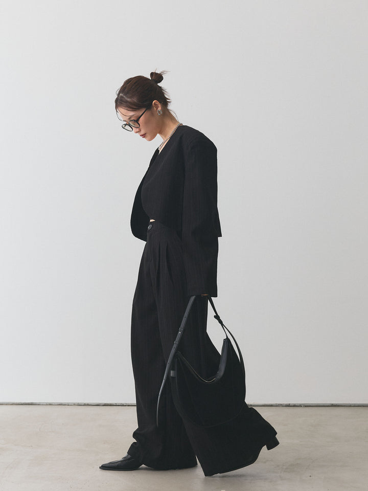 [SET]ヘリンボーンショートジャケット＆ワイドパンツSET UP