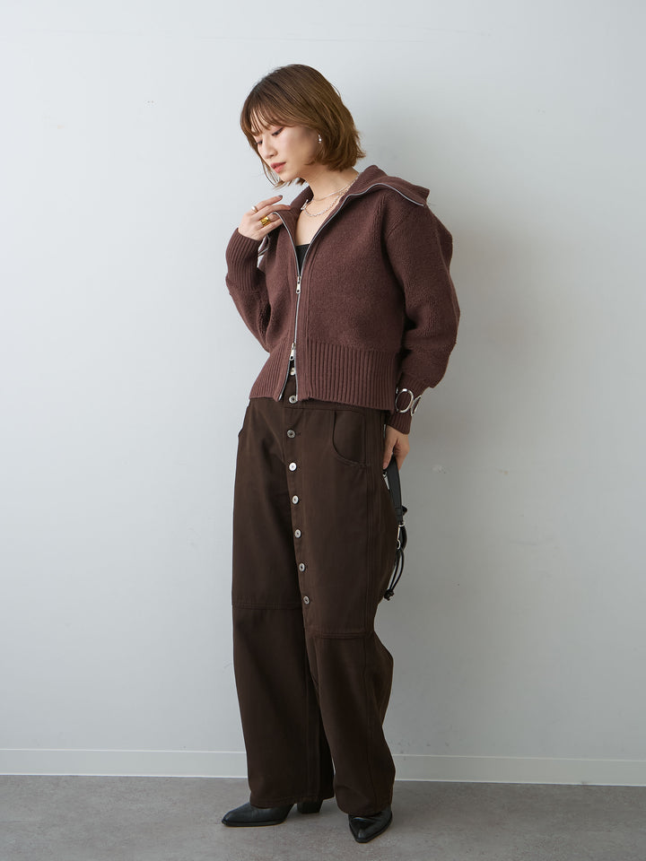 [SET]リブカラー圧縮ブークレニットブルゾン+選べるアクセセット(2set)