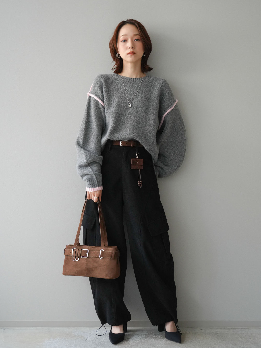 [予約]ベルト付コーデュロイカーゴパンツ/black