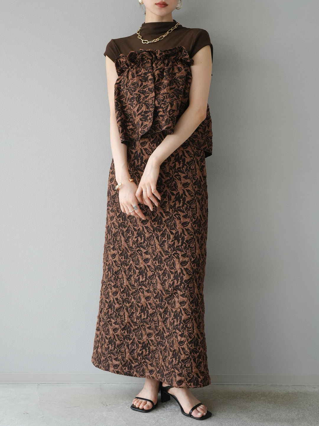 [予約]膨れジャガードマルチWAYスカート/ブラウン